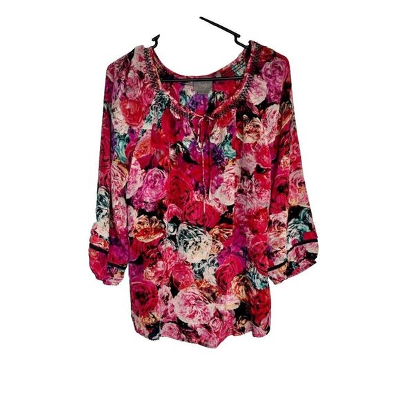 Anthropologie Vanessa Virginia 100% Silk Floral Blouse Medium - Picture 1 of 6